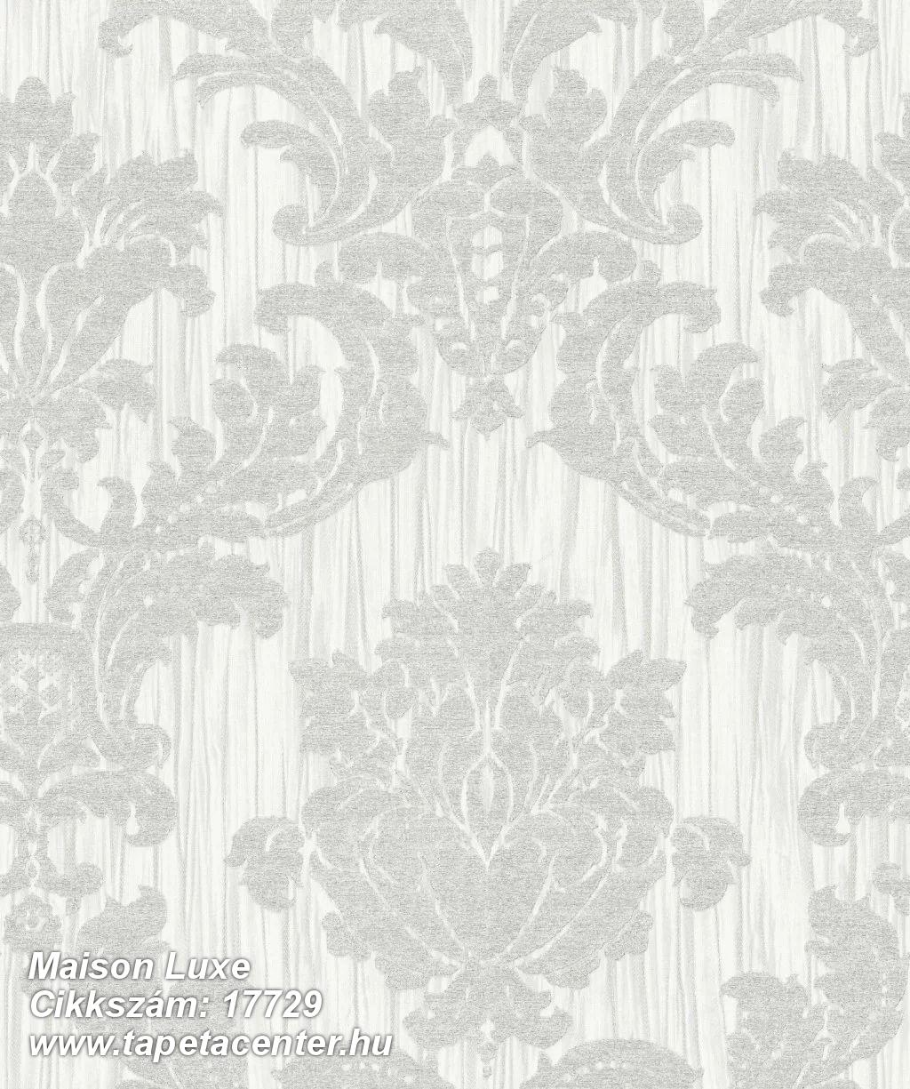 Barokk-klasszikus,dekor,textil hatású,fehér,szürke,súrolható,vlies tapéta 
